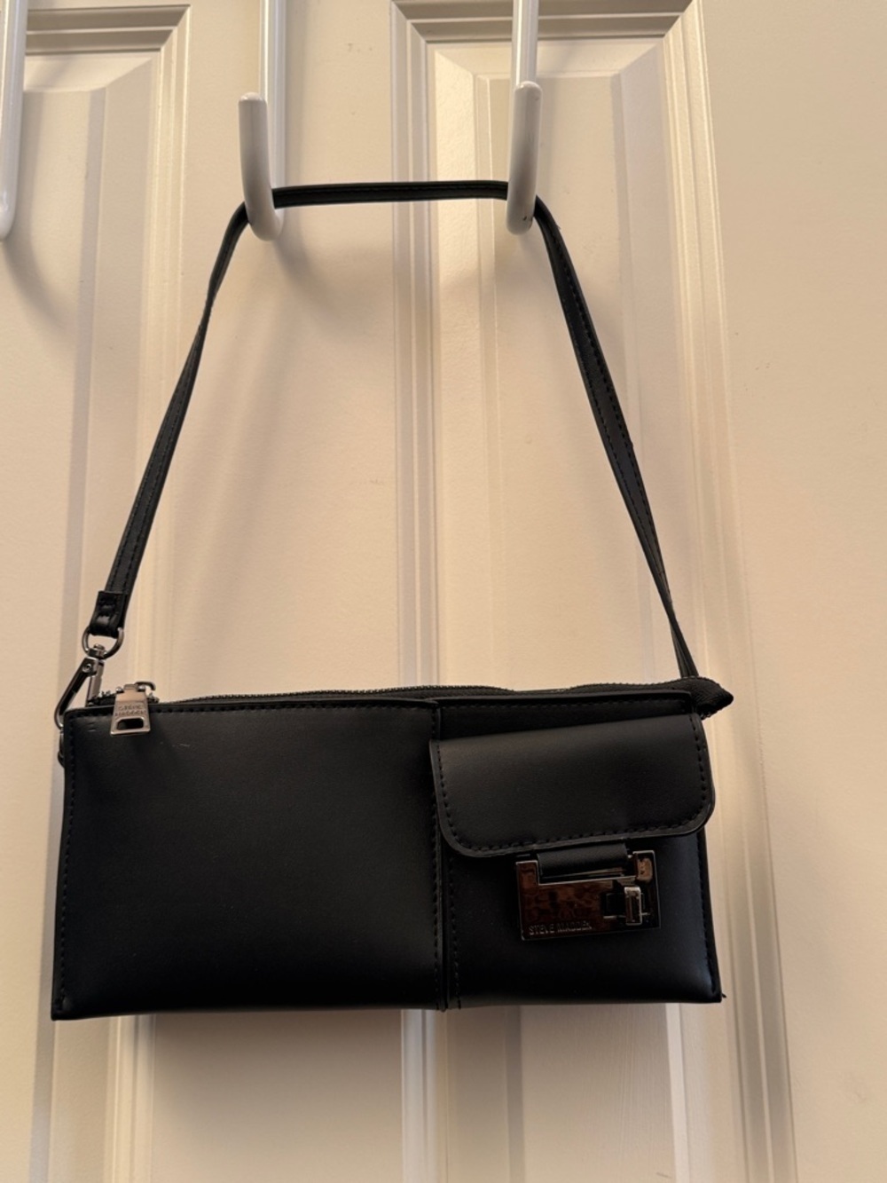 Steve Madden Black Shoulder Clutch with Silver-Tone Lock